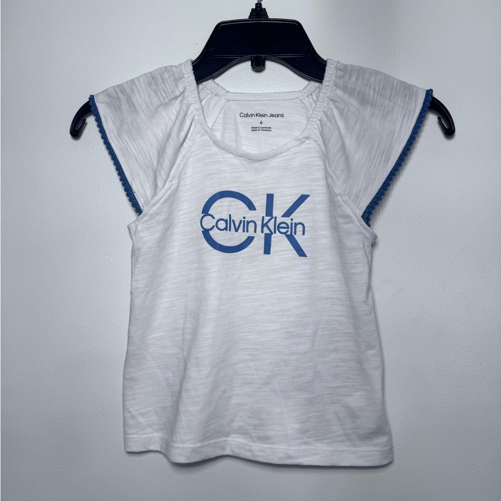 Calvin Klein Jeans Kids White Tee with Blue Trim